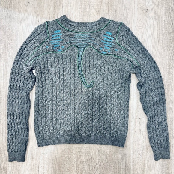 Kenzo Paris Embroidered Logo Tiger Gray Wool Cable Knit Sweater - Picture 7 of 8